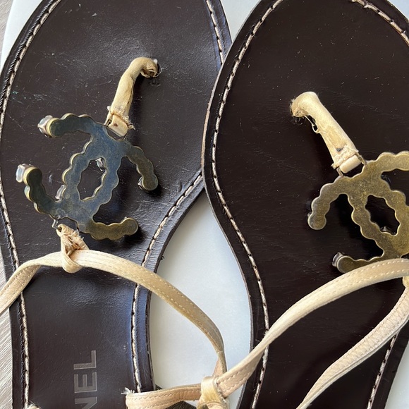 Authentic Chanel Dark Brown/Gold/Jewel Thong Sandals - Picture 6 of 16